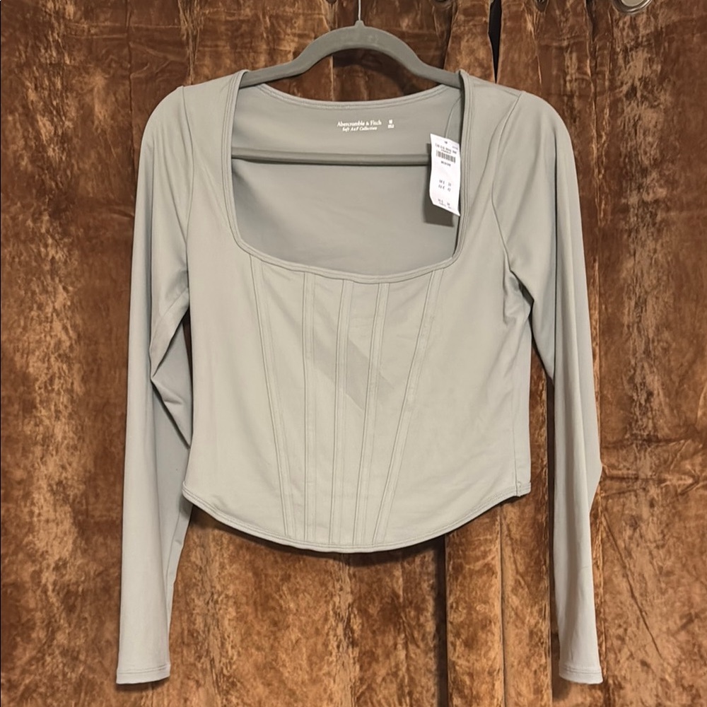 Women's Long Sleeve Square Neck Top - Sage green